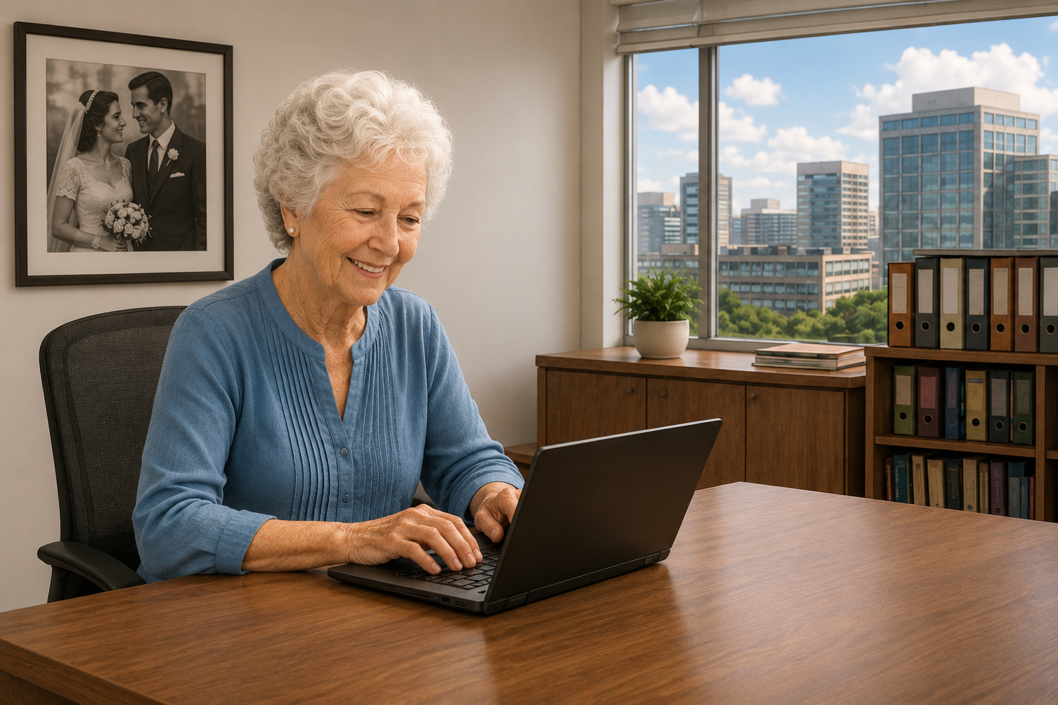 An older woman using a laptop